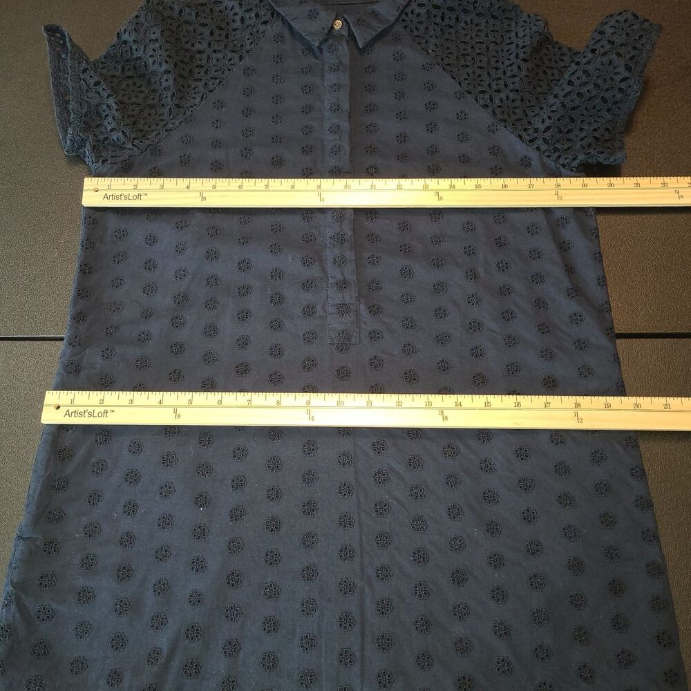 J Crew Navy Blue Eyelet Shirt Lined Dress Pockets SS Sz 8 Nautical Coastal - Picture 8 of 10